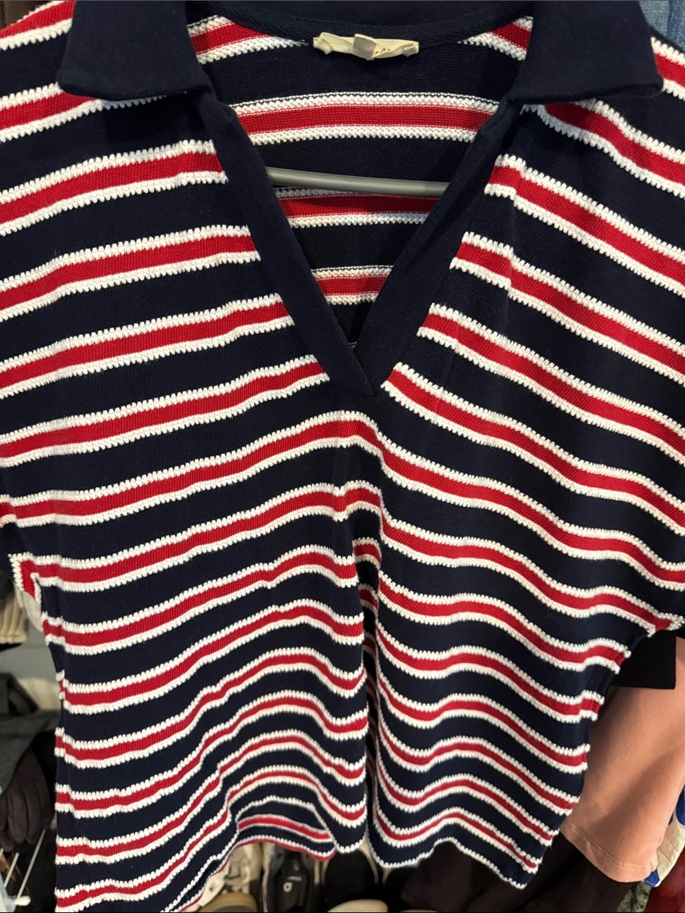Madewell Navy, Red & White Striped Polo Sweater